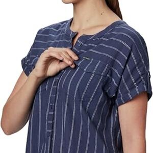 Columbia Women's Navy Striped Button Down Shirt